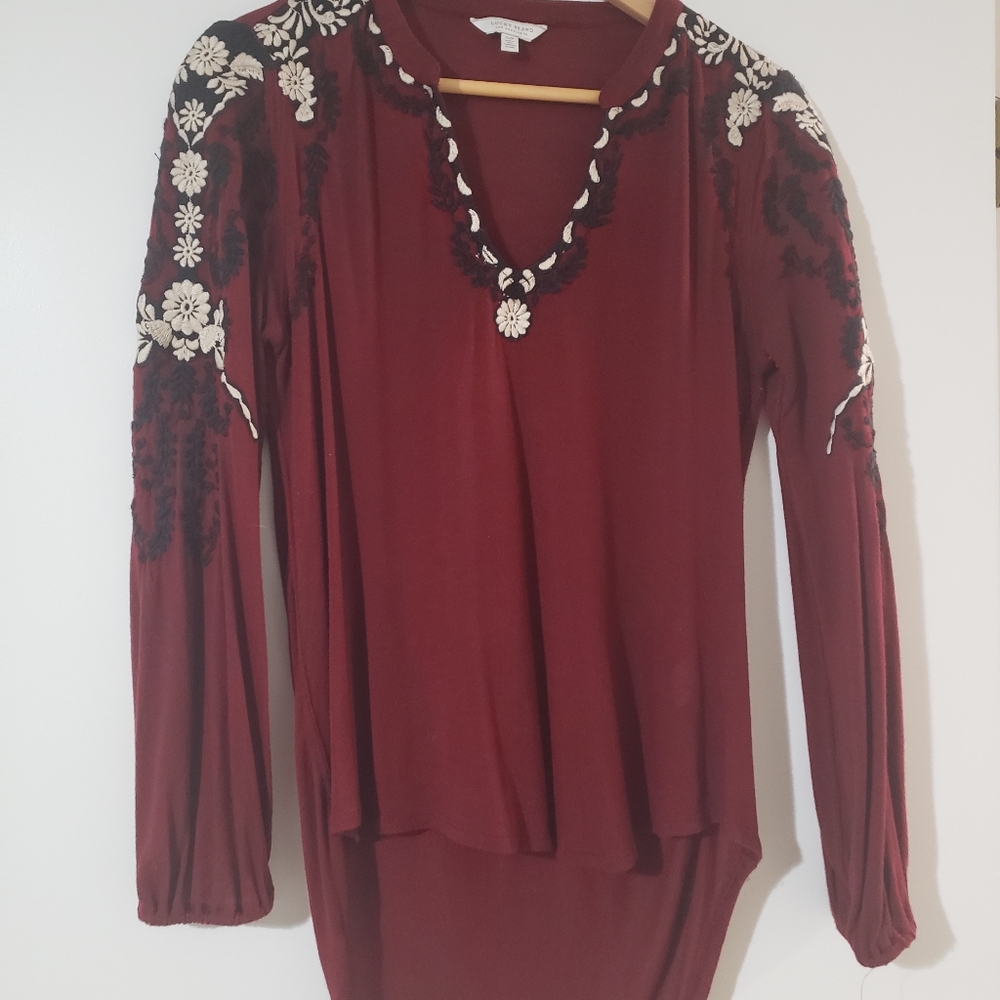 Beautifully embroidered burgundy blouse